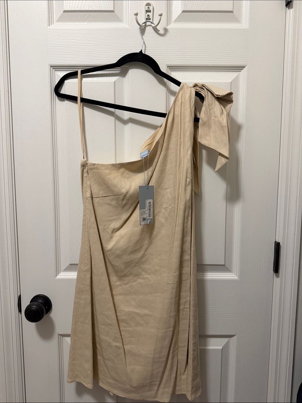 ANTONIO MELANI One-Shoulder Beige Bow Dress NWT